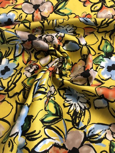 Cotton Print Blumen Gelb, Rest (2,90 m) – Bild 2