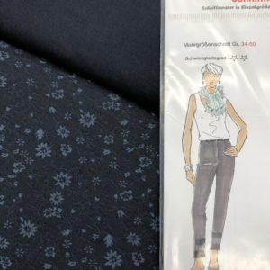 Jacquard Jeans longstretch, Dunkelblau mit kleinen Blümchen
